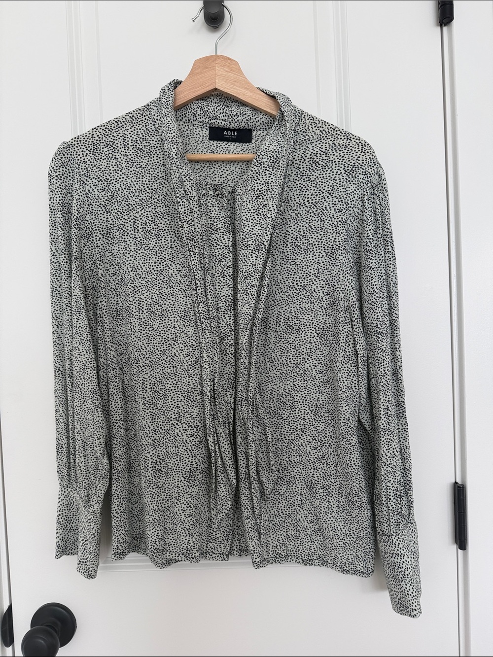 ABLE Black & White Speckled Tie-Front Blouse